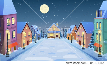 winter city street in cartoon - Stock Illustration [84661464] - PIXTA