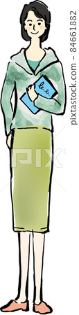 Asian young woman holding a book Hand-drawn illustration with main line 84661882