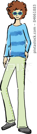 Afro hair and young people wearing sunglasses with hand-drawn illustrations and main line 84661883