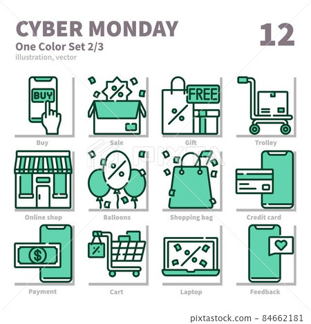 Cyber monday icons set, One Color, vector and illustration set 2 84662181