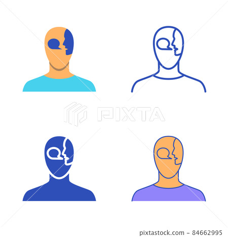 Schizophrenia delusions icon set in flat and line style Schizophrenia delusions icon set in flat and line style 84662995