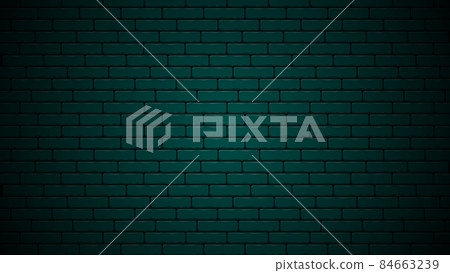 Dark green nightly brick wall realistic design background. Green brick background design template. 84663239