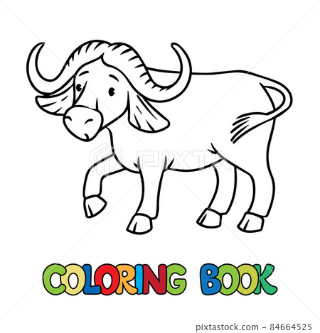 Funny wild buffalo. Kids coloring book. Vector Funny wild buffalo. Kids coloring book. Vector 84664525