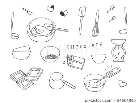 Hand-drawn illustrations related to chocolate water bath (black and white) 84664890