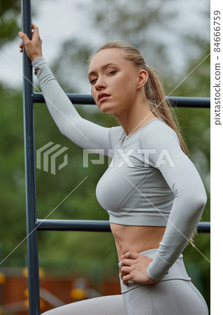 Active lifestyle. Slim blond woman 
