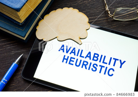 Tablet with words availability heuristic and brain shape. Tablet with words availability heuristic and brain shape. 84666983