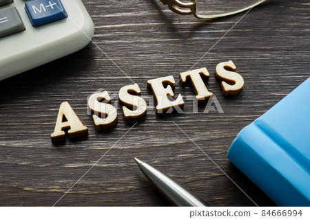 Word assets from wooden letters on the desk. Word assets from wooden letters on the desk. 84666994