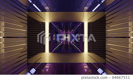 3D illustration of 4K UHD glowing kaleidoscope inside of geometric tunnel 84667551