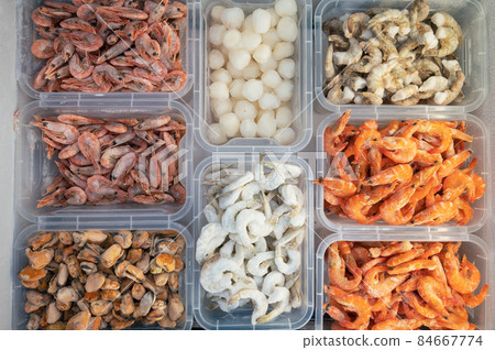 Frozen Seafood in fridge at the fish market. 84667774