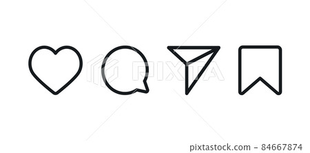 Set of generic social media user interface icons. Like, comment, share and save icons. Social media flat icon. Vector 84667874