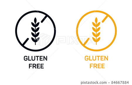Gluten free label vector icons set. No wheat symbols templates design for gluten free food package or dietetic product nutrition sign. Vector Gluten free label vector icons set. No wheat symbols templates design for gluten free food package or dietetic product nutrition sign. Vector 84667884