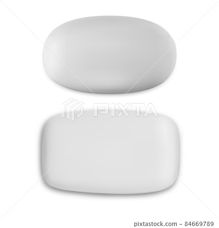 White soap bar, top view. Ellipse shape beauty butter 84669789