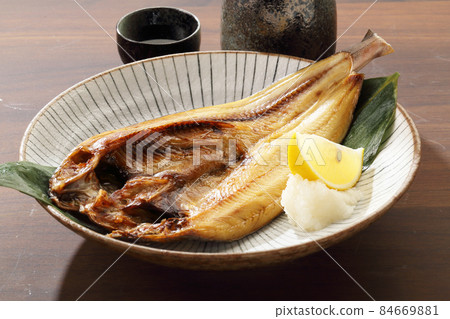 Grilled atka mackerel on the table 84669881