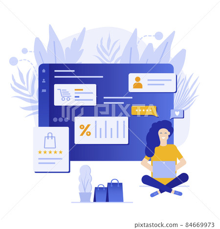 Landing page template for online Shopping with flat people characters and purchases. Concept for website banner, mobile app templates, e commerce sales, digital marketing. Vector illustration Landing page template for online Shopping with flat people characters and purchases. Concept for website banner, mobile app templates, e commerce sales, digital marketing. Vector illustration 84669973