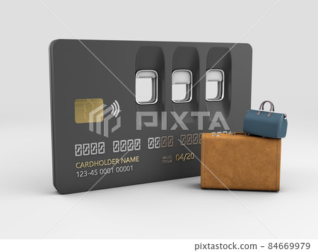 3d Rendering of Airplane window credit card and baggage isolated on black background. Clipping path included 84669979