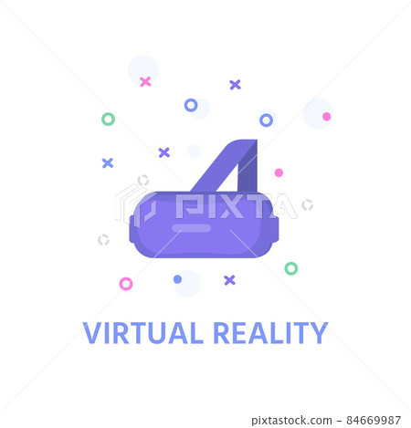 Virtual reality concept for design. Icon of goggle headset, vr interface, learning and interacting with imaginary or virtual world. Vector VR glasses Virtual reality concept for design. Icon of goggle headset, vr interface, learning and interacting with imaginary or virtual world. Vector VR glasses 84669987