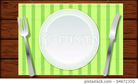 Yellow-green place mat and tableware set background (jpeg) 84672350