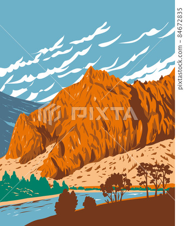 Tower Rock State Park Entrance to Missouri River Canyon in Adel Mountains Volcanic Field Montana USA WPA Poster Art Tower Rock State Park Entrance to Missouri River Canyon in Adel Mountains Volcanic Field Montana USA WPA Poster Art 84672835