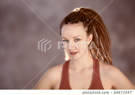 Box braids in white young woman hairstyle. Box braids in white young woman hairstyle. 84672847