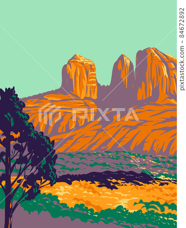 Red Rock State Park with Red Sandstone Canyon... - Stock Illustration ...