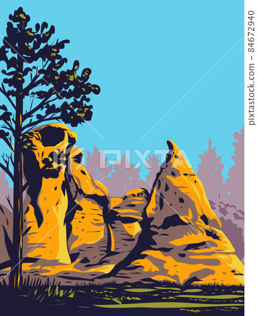 Medicine Rocks State Park with Sandstone Pillars in Western Montana USA WPA Poster Art Medicine Rocks State Park with Sandstone Pillars in Western Montana USA WPA Poster Art 84672940