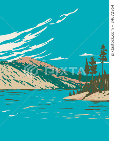 Lake Tahoe-Nevada State Park with Marlette Lake and Hobart Reservoir Nevada USA WPA Poster Art 84672954