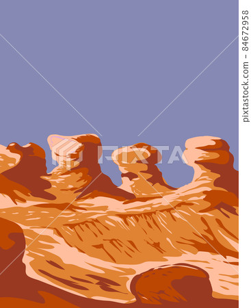 Goblin Valley State Park Hoodoos Rock Pinnacles in Green River Utah USA WPA Poster Art Goblin Valley State Park Hoodoos Rock Pinnacles in Green River Utah USA WPA Poster Art 84672958