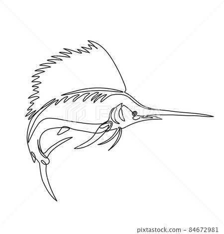 Atlantic Sailfish or Istiophorus Albicans Jumping Continuous Line Drawing 84672981