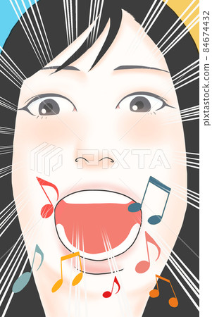 Illustration of a girl singing with her mouth wide open 5 84674432