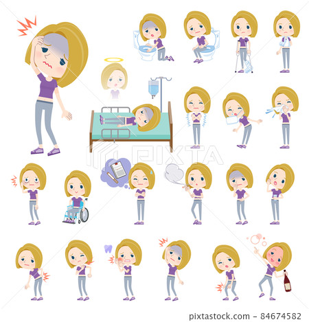 一組穿著運動服受傷或生病的金髮美國女性 一組穿著運動服受傷或生病的金髮美國女性 84674582