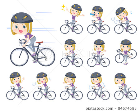 一群金發碧眼的美國女性在公路自行車上穿著運動服 84674583