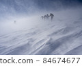 BC skier climbing Happo-one in winter with strong winds 84674677