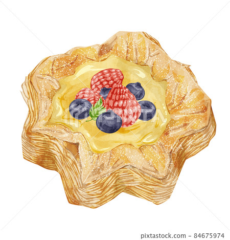 漿果奶油丹麥糕點手繪水彩風格插圖 漿果奶油丹麥糕點手繪水彩風格插圖 84675974