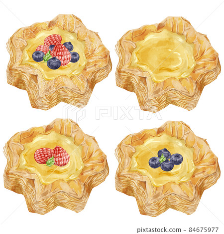 漿果奶油丹麥糕點手繪水彩風格插圖 84675977