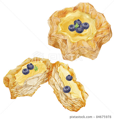 漿果奶油丹麥糕點手繪水彩風格插圖 84675978