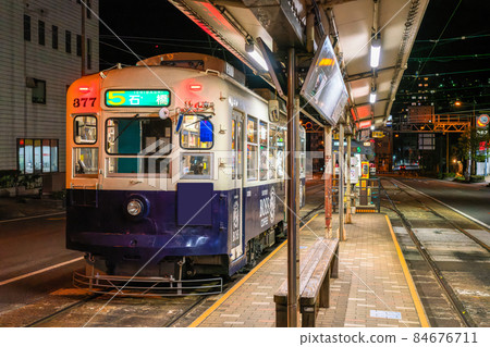 《Nagasaki Prefecture》 Night view of Nagasaki tram, near Hotarujaya Station 84676711