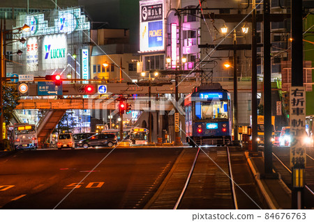 《Nagasaki Prefecture》 Night view of Nagasaki tram, near Nagasaki Station 84676763