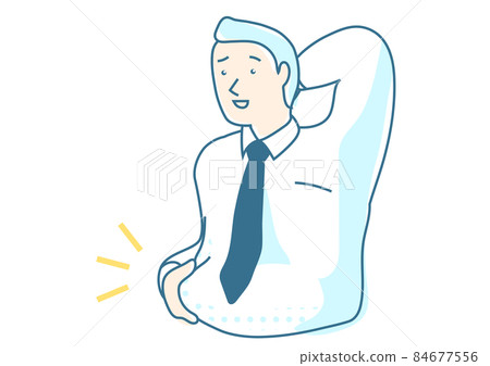 A simple line drawing of a businessman pinching the meat of his stomach A simple line drawing of a businessman pinching the meat of his stomach 84677556