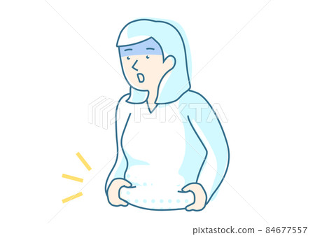 A simple line drawing of a woman who picks up the meat of her stomach and turns pale A simple line drawing of a woman who picks up the meat of her stomach and turns pale 84677557