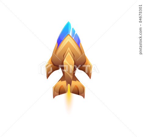 Startup of cartoon rocket starship isolated flaming fire shuttle. Vector starcraft with porthole, boost of fast space ship, adventure travel in cosmos. Futuristic vehicle, fantasy sci fi ufo craft Startup of cartoon rocket starship isolated flaming fire shuttle. Vector starcraft with porthole, boost of fast space ship, adventure travel in cosmos. Futuristic vehicle, fantasy sci fi ufo craft 84678301