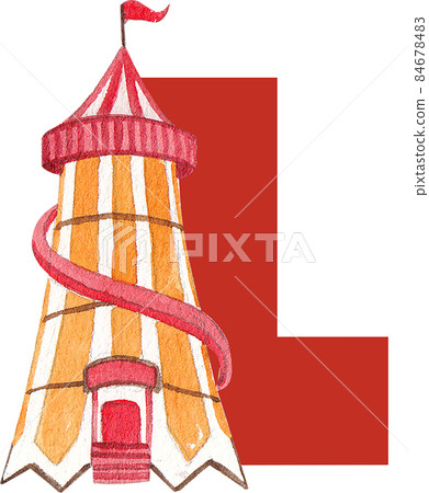 Colorful alphabet A-Z circus funfair and fairground watercolor 84678483