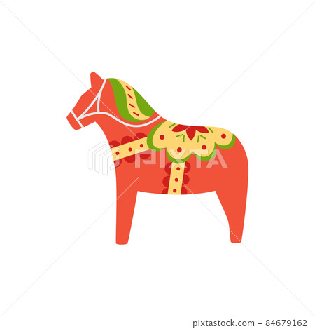Red wood horse or dala horse swedish symbol, flat vector illustration isolated. Red wood horse or dala horse swedish symbol, flat vector illustration isolated. 84679162