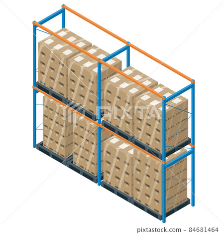Logistics mail order Logistics image illustration Shrink cardboard and rack shelves Isometrics 84681464