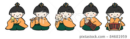 Hand-painted illustration of a loose five-person musical accompaniment 84681959