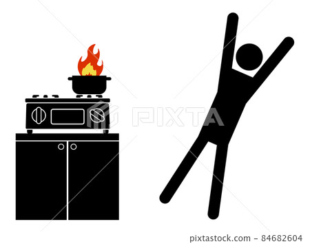 Kitchen fire and surprised pictogram 84682604