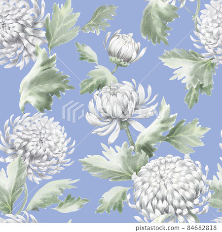 Seamless pattern of chrysanthemum. Blooming flowers with watercolour technique. Seamless pattern of chrysanthemum. Blooming flowers with watercolour technique. 84682818