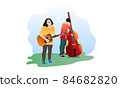 PrintTwo street musicians stand and play musical instruments. 84682820