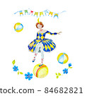 Watercolour harlequin girl on a ball in circus 84682821