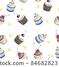 seamless pattern of cupcakes watercolor painting isolated on white background 84682823