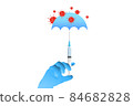 Doctor's hand is wearing a glove with a syringe injection vaccination medicine. 84682828